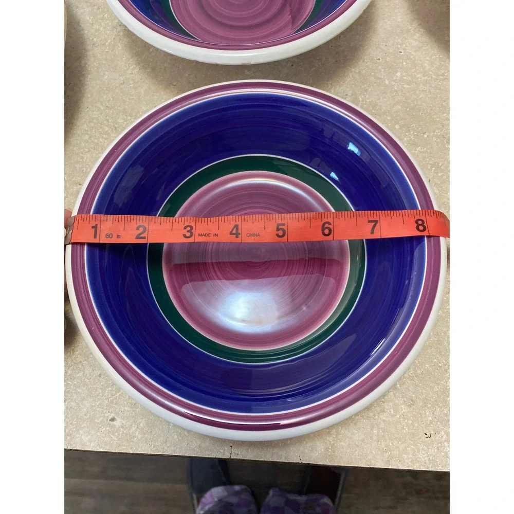 Furio Italy Hand Painted Ceramic Pasta Bowls Set of 4 Blue Purple Green 8.5